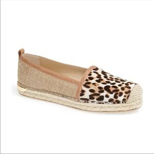 Stuart Weitzman The Camping Espadrilles Leopard Hair Calf Leather Tan, size 10.5
